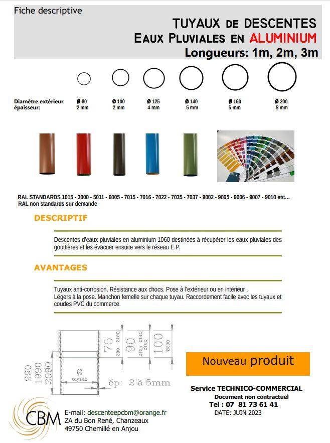 descente eau pluviale aluminium du Ø80 au Ø200